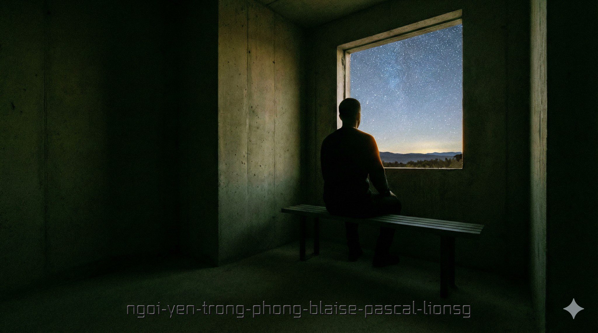 Bóng người ngồi yên tĩnh nhìn ra bầu trời sao qua cửa sổ nhỏ.