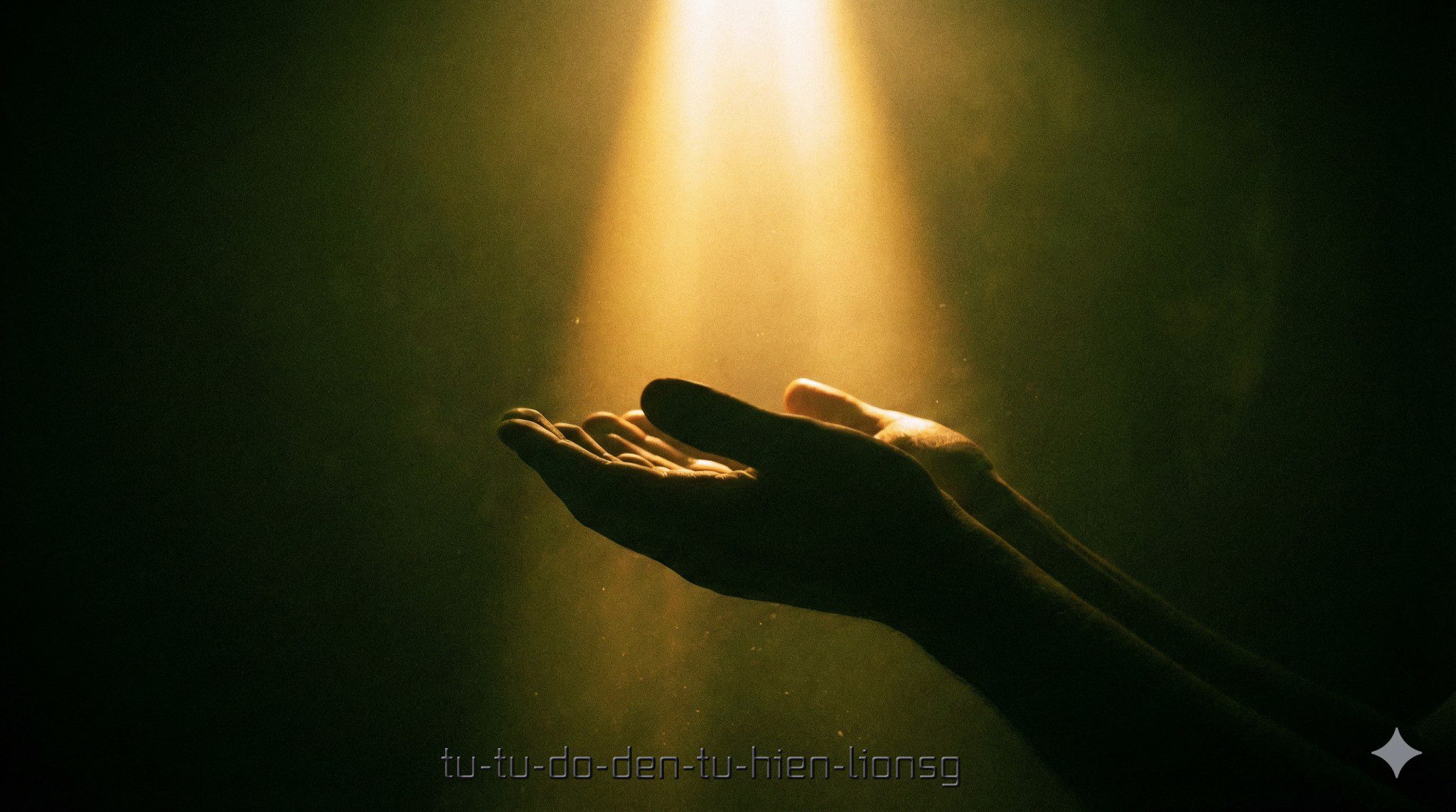 Đôi bàn tay mở ra đón nhận ánh sáng, biểu tượng của sự tự hiến chân thành.